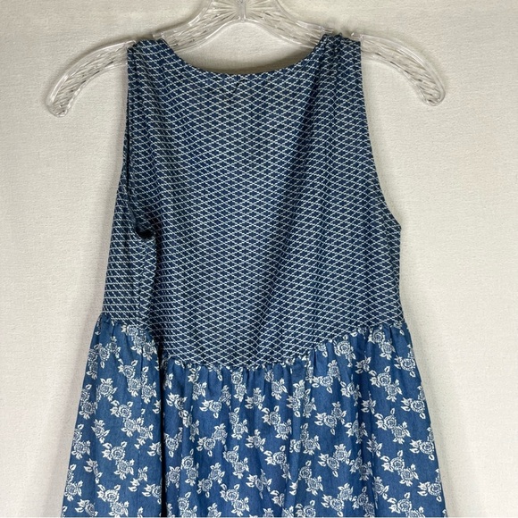 Kori America Dress Women’s Blue White Diamond Floral Sleeveless Hi Low Button S - Picture 7 of 10